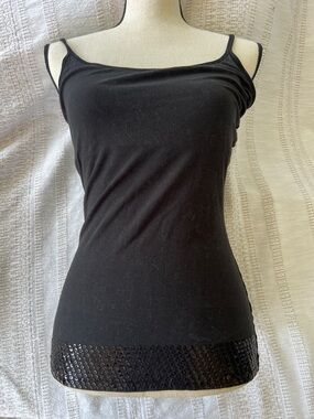 Womens Express Black Sequin Hem Spaghetti Strap Tank Top